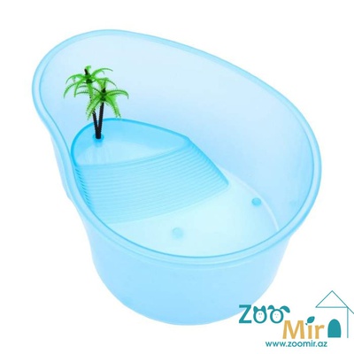 Пластиковый террариум для черепах с пальмой, 26х20х12 см (размер:S)(цвет: голубой)