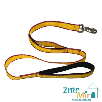 ZooMir, брезентовый поводок с двумя хватами, 1-ая длина 40 см, 2-ая длинна 130 см и бычьим карабином, для собак крупных пород (цвет: желтый)
