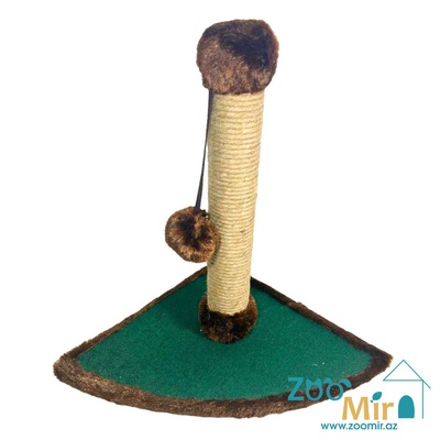 ZooMir, когтеточка с комбинированным угловым основанием, для котят и кошек, 42х30х30 см (размер S)(цвет: коричнево-зеленый)