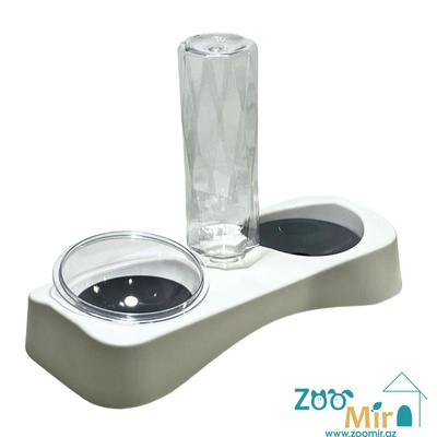 Kİ, двойная миска с бутылкой для воды, для собак малых пород и кошек, 38х17х28 см (500 мл) (цвет: белый)