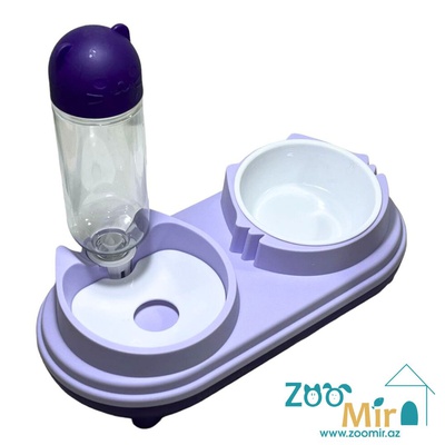 Kİ, двойная миска с бутылкой для воды, для собак малых пород и кошек, 33х17х28 см (цвет: фиолетовый)