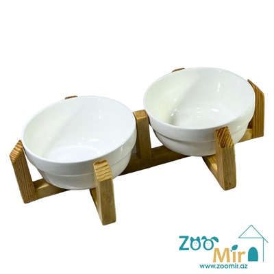 ZooMir, керамические миски с деревянным основанием, для собак малых пород, котят и кошек, 30х16.5х8 см