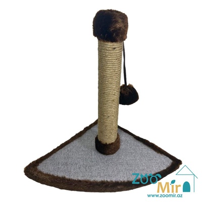 ZooMir, когтеточка с комбинированным угловым основанием, для котят и кошек, 42х30х30 см (размер S)(цвет: серо-коричневый)