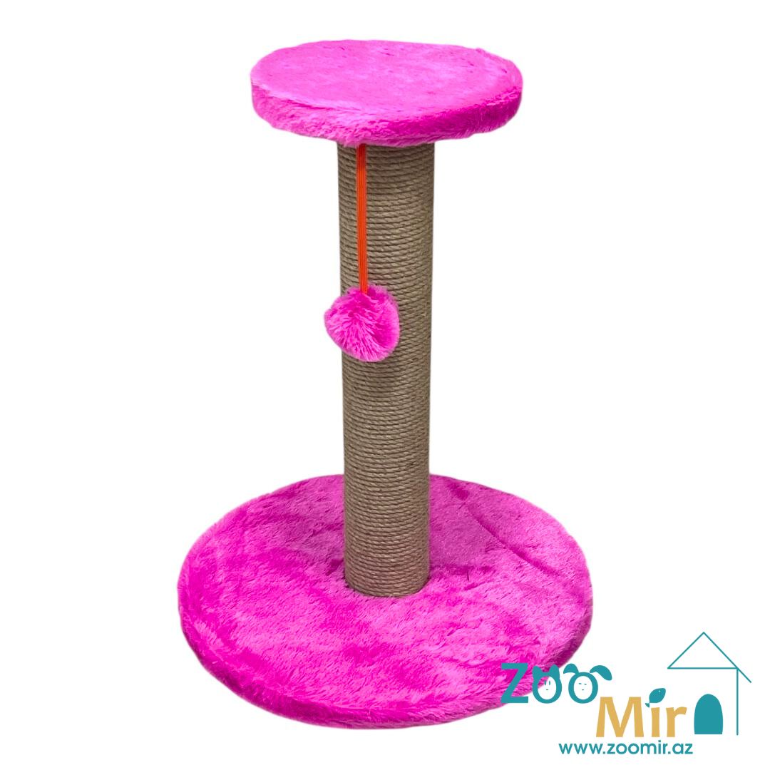 Zoomir, bala və yetkin pişiklər üçün dəyirmi altlıqlı və üstündə rəfli dırnaq itiliyəcisi, 50x40x40 sm (M ölçü) (rəng:  çəhrayı)