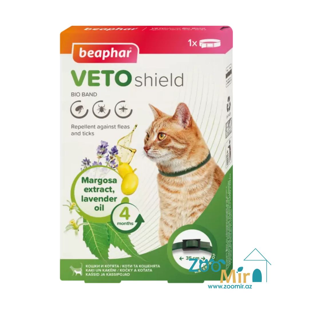 Beaphar Bio Band VETO Shield, ошейник от блох и клещей для кошек, 35 см (зеленый)