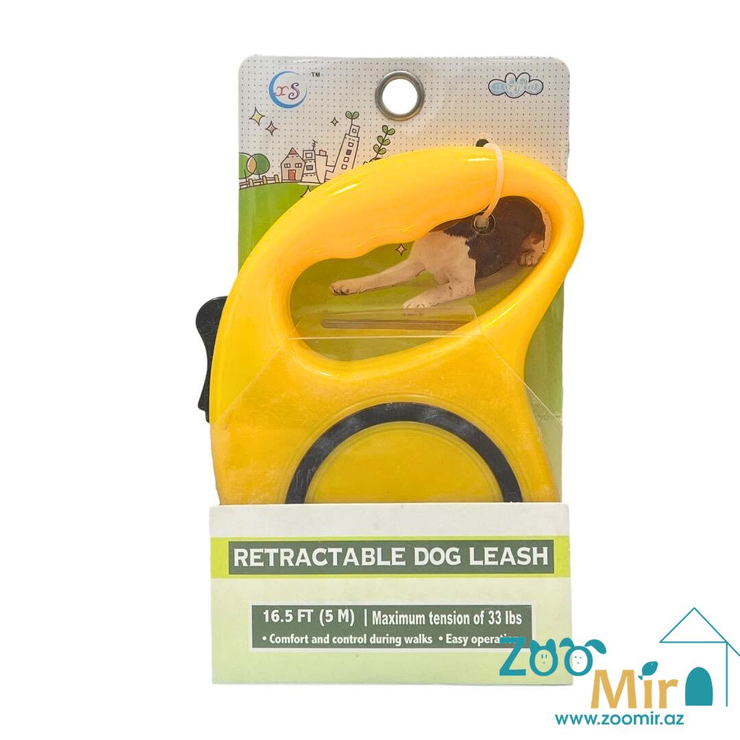 XSTM, ременный поводок-рулетка 5 метров, весом до 15 кг, размер M, для собак малых и средних пород  (цвет: желтый)
