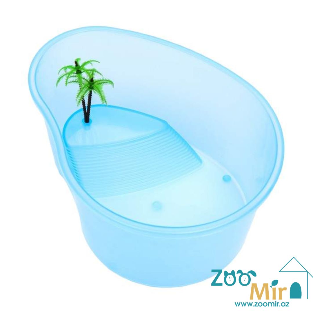 Пластиковый террариум для черепах с пальмой, 37х27х13 см (размер:L)(цвет: голубой)