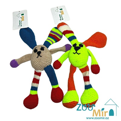 ZooMir, игрушка вязанная в форме зайца, для собак мелких пород, котят и кошек, 27 см (выпускается в разных цветах)(цена за 1 игрушку)
