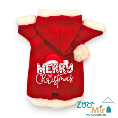 Buddy Store, модель "Merry Christmas", утепленный худи из трикотажной ткани и флисовой изнанкой, для собак мини пород и кошек, 1 - 2 кг (размер XS) (цвет: красный)