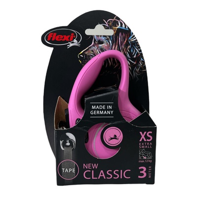 Flexi New Classic, ременный поводок-рулетка для собак длиной  3 метра, весом до 12 кг, размер XS, цвет: розовый