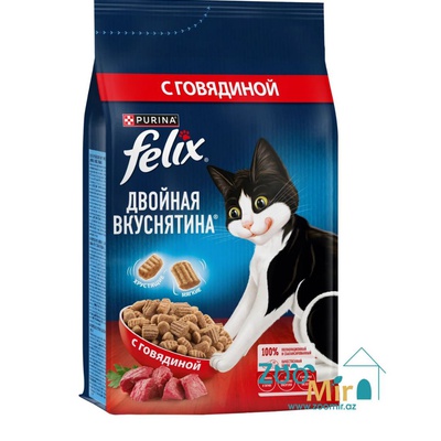 Felix Двойная вкуснятина, сухой корм для взрослых кошек с говдиной, 600 гр (цена за 1 пакет)