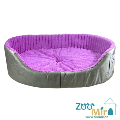 ZooMir, модель лежаки "Матрешка" для мелких пород щенков и котят, 47х36х12 см (размер M)(цвет: серый с фиолетовым мехом)