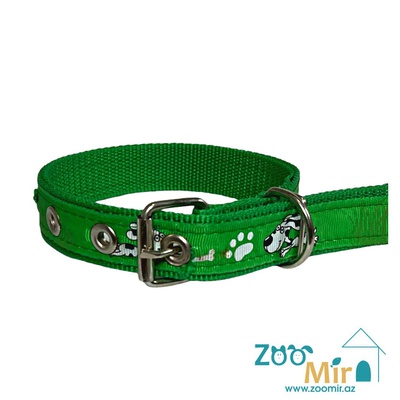 KI, нейлоновый ошейник для собак малых пород, 24 - 33 см х 22 мм (цвет: зеленый с рисунком)