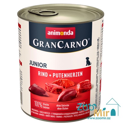 Gran Carno Junior, влажный корм с говядиной и сердцем индейки для щенков, 800 гр