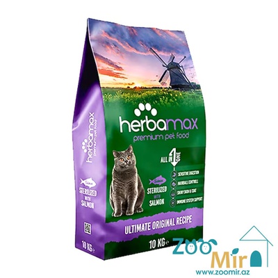Herbamax Sterilised, сухой корм для кастрированных котов и стерилизованных кошек с лососем, на развес (цена за 1 кг)