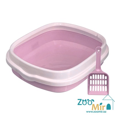 KI, пластиковый лоток прямоугольной формы, оснащенный бортиком, для котят и кошек, 39.5х32.5х10 см (цвет: розовый)