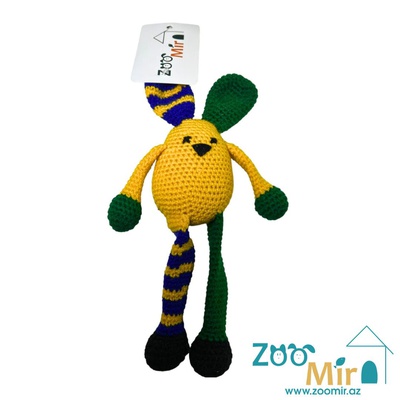 ZooMir, игрушка вязанная в форме зайчика, для собак мелких пород, котят и кошек, 20 см (цена за 1 игрушку)(цвет: комбинированный желтый)