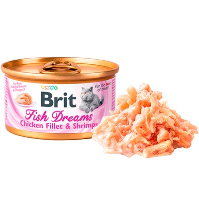 Brit Fish Dreams, консервы для кошек с куриным филе и креветками, 80 гр