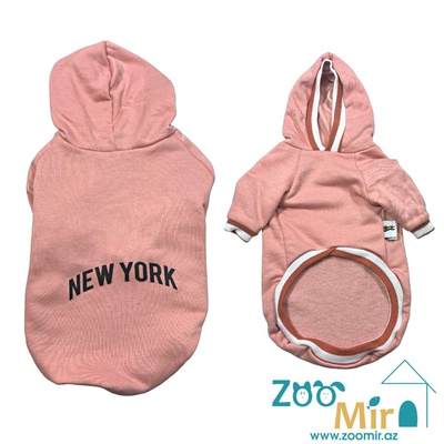 Tu, модель "New york", утепленный худи из трикотажной ткани и флисовой изнанкой, для мини пород собак, 3 кг (размер L) (цвет: розовый)