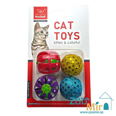 Nunbell, игрушка в форме мячика с погремушкой внутри (набор из 4 мячиков), для котят и кошек (цена за 1 набор)