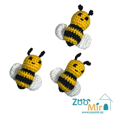 ZooMir, игрушка вязанная в форме пчелки, для котят и кошек, 6,5 см (цена за 1 игрушку)