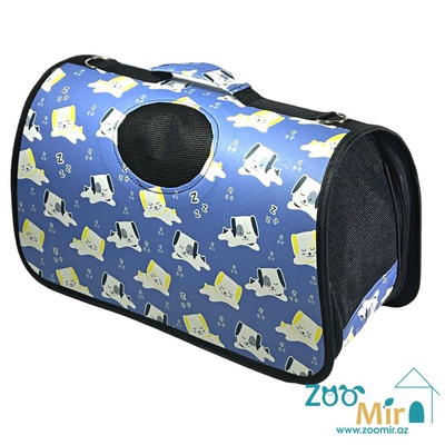 KI, сумка-переноска для мелких пород собак и кошек, 29х51х22 см (Размер L, цвет: голубая с собачками)
