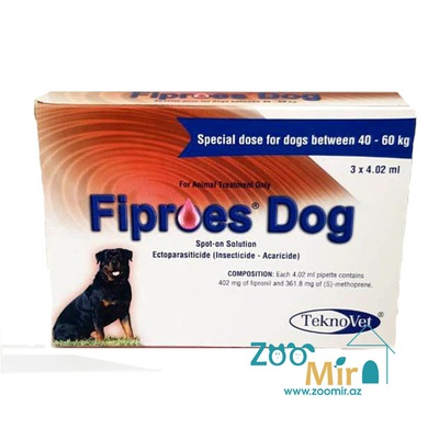 Fiproes, раствор для наружного применения (на холку) против клещей, блох, вшей, для собак весом от 40 кг до 60 кг (цена за 1 пипетку)