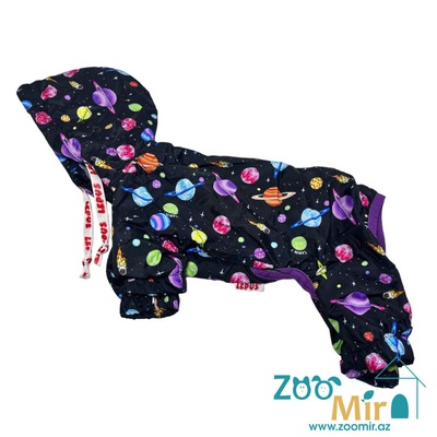 Tu, модель "LEPUS", утепленный дождевик из плащевой ткани и флисовой изнанкой,  для собак малых пород, 4,6 - 6,5 кг (размер L)(цвет: космос)