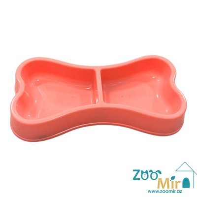 KI, пластиковая двойная миска в форме кости для собак и кошек, 24x12.5x3.5 см, 2х0.3 л (цвет: розовый)