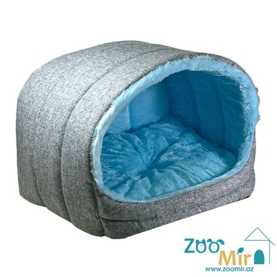 Zoomir, модель "Ракушка" для мелких пород собак и кошек, 35х40х28 см (размер М)(цвет: серый с голубым мехом )