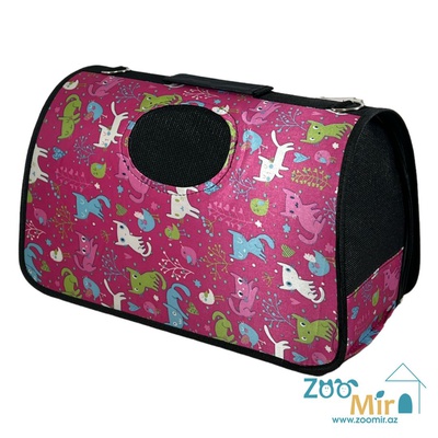 KI, сумка-переноска для мелких пород собак и кошек, 26х43х22 см (Размер М, цвет: розовый с котятами)