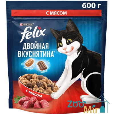 Felix Двойная вкуснятина, сухой корм для взрослых кошек с мясом, 600 гр (цена за 1 пакет)