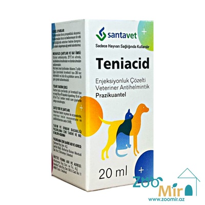 Santavet Teniacid, антигельминтное средство широкого спектра действия для профилактики и лечения гельминтозов, для собак и кошек, 20 мл (цена за 1 упаковку)(подкожная инъекция, 1 мл - на 10 кг массы животного)