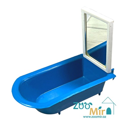 Купалка для птиц в форме ванны с зеркалом, 15 х 7.5 х11.5 см (цвет: синий)
