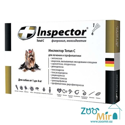 Inspector Total С, раствор для наружного применения (на холку) против блох, клещей и дегельминтизация, для собак весом от 1 кг до 4 кг (цена за 1 пипетку)