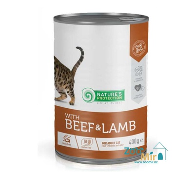 Nature's Protection with Beef & Lamb, влажный корм для взрослых кошек с говядиной и ягненком, 400 г.