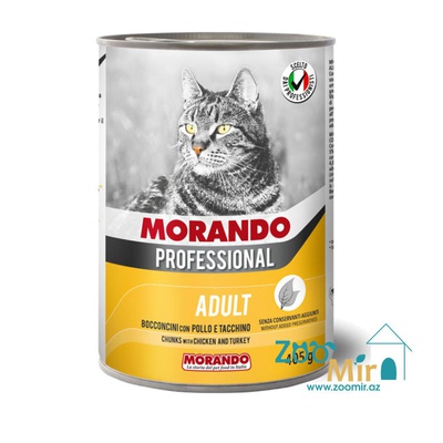 MORANDO Professional, влажный корм для взрослых кошек, кусочки с курицей и индейкой, 405 гр.