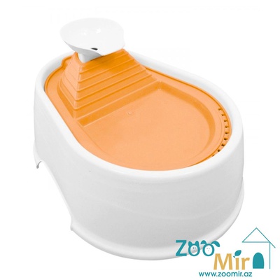 CaDoPet, поилка фонтан овальной формы для собак и кошек, 30х23 см, 2 л (цвет: бело-оранжевый)