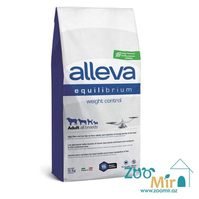 Alleva Equilibrium Adult All Breeds Weight Control,  контроль веса, полнорационный сухой корм для взрослых собак всех пород со вкусом курицы, рыбы и риса, 12 кг (цена за 1 мешок)