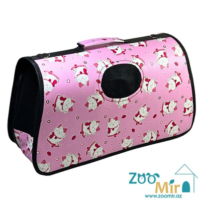 TU, сумка-переноска для мелких пород собак и кошек, 53х20х29.5 см (Размер L, цвет: розовый с кошками)