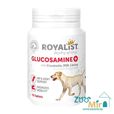 Royalist Glucosamine, с содержанием хондроитина, MSN и кальция, витамины глюкозамин способствует восстановлению эластичности суставов для щенков и собак, 75 таб