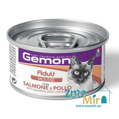 Gemon, консервы для взрослых кошек с лососем и курицей, 85 гр