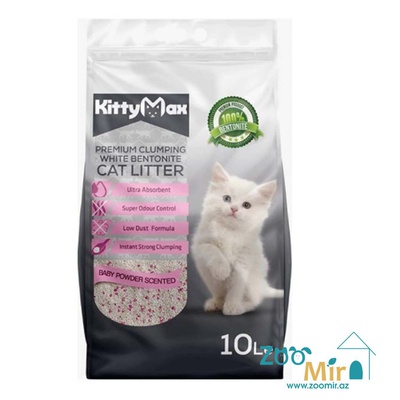 KittyMax Baby Powder, натуральный комкующийся наполнитель с ароматом детской пудры, для кошек, 10 л