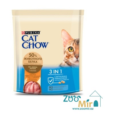 Cat Chow Feline 3 в 1, сухой корм для взрослых кошек: профилактика МКБ, зубного камня, вывод шерсти, 400 гр (цена за 1 пакет)