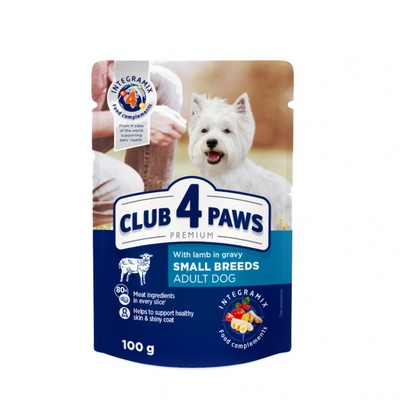 Club 4 paws, влажный корм со вкусом ягненка в соусе, для собак мелких пород, 100 гр.
