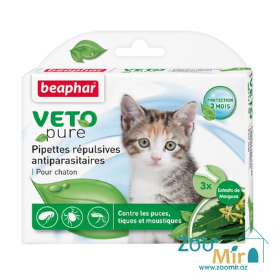 Beaphar Veto Pure Kitten, раствор для наружного применения (на холку) против клещей, блох, вшей и власоедов для котят  (цена за 1 пипетку)