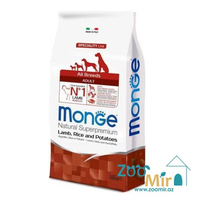 Monge Adult All Breeds Lamb, Rice and Potato, сухой корм для взрослых собак всех пород с ягненком, рисом и картофелем, 15 кг  (цена за 1 мешок)