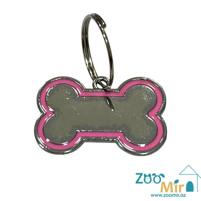 Accsesirjos de Mascotas, кулон в форме косточки для адреса, 3 см (цвет: серебристый с розовым кантом)
