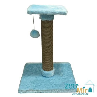 Zoomir, когтеточка с квадратным основанием и полкой на верху для кошек и котят, 54х40х40 см (размер M)(цвет: голубой)