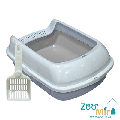 KI, пластиковый лоток прямоугольной формы, оснащенный бортиком, для котят и кошек, 40.5х28.5х14 см (цвет: серый)